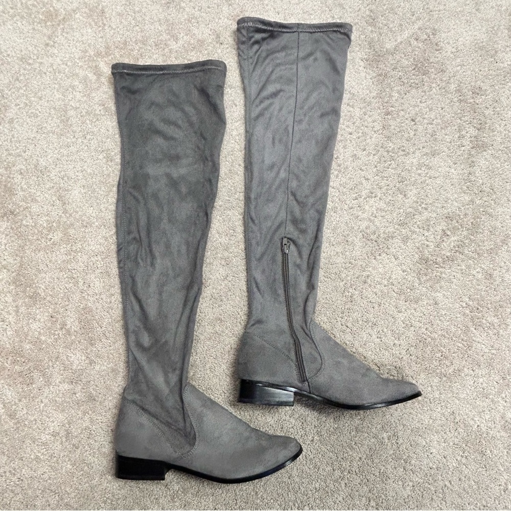 Aldo Gray Faux Suede Knee High Over The Knee Flat Boots Sz 7.5 Low Heel